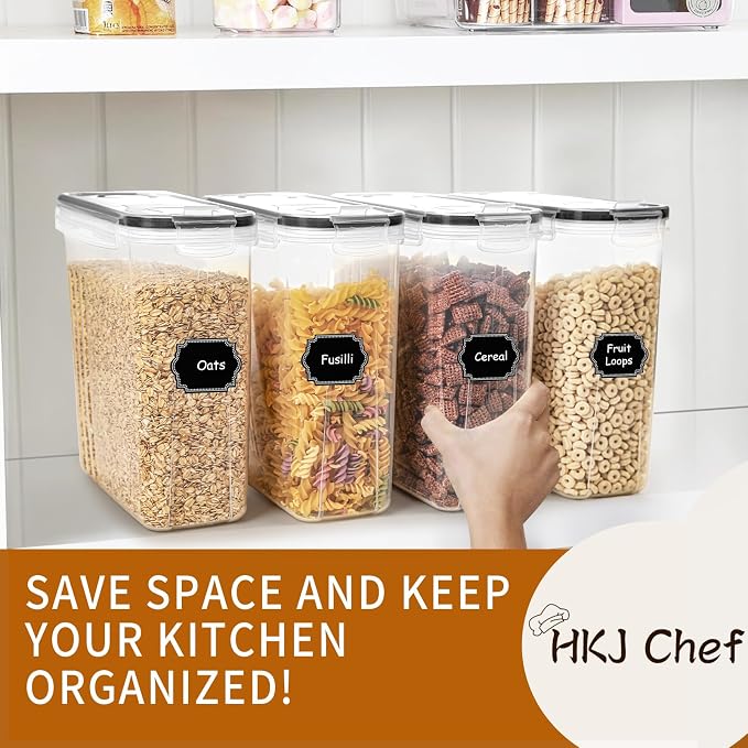 Cereal Containers Storage Set (4L / 135.2oz), 4PCS Airtight Food Storage Containers with Lids, Cereal Dispensers for Kitchen Pantry Organization and Storage with Pour Spout, 20 Labels, Marker - Image 7