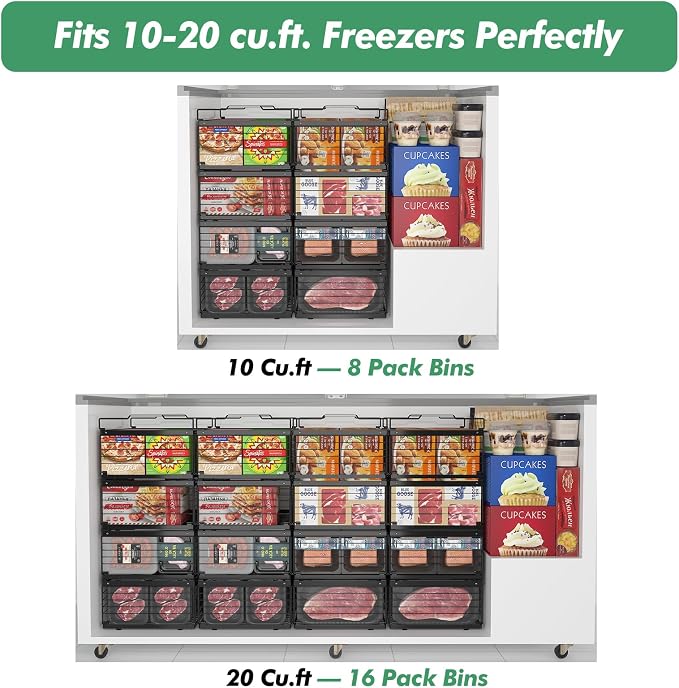ADRIMER Freezer Organizer Bins, 2 Packs Foldable & Stackable Chest Freezer Organizer Bins with Adjustable Length 11-17.3", Metal Wire Storage Baskets for Upright Freezer, Deep Freezer, Pantry, Black - Image 7