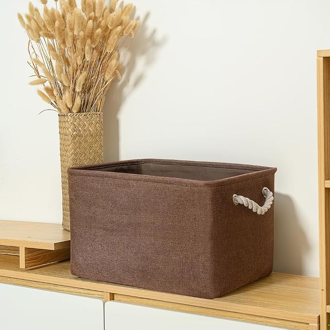 Organization and Storage Basket for Shelves - 3 Pack 16x12x12 inch Fabric Storage Cubes, Cube Storage Bin for Organizing Closet Cloth Organizer Gift Toy (White & Brown) - Image 8