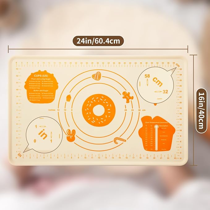 DANIA & DEAN 26"x16" 1.1mm Ultra-Thick Baking-Themed Silicone Pastry Mat | Non-Slip & Non-Stick Mat with 4.5mm Raised Edges & Measurements, Anti-Spill for Dough, Bread, Cookies & Pizza Counter Sheet - Image 7
