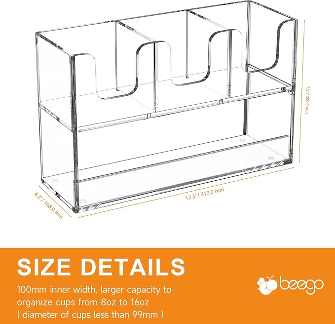 Beego 4-Compartment Cup Holder for Countertop - 2-Tier Clear Acrylic Cup Dispenser Coffee Station Paper Cup and Lid Organizer Condiment Storage for Restaurant Breakroom Kitchen Bar Accessories - Image 9