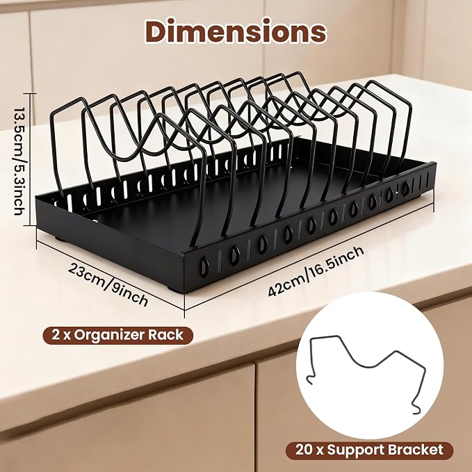 2 Pcs Pots and Pans Organizer Under Cabinet - Expandable Pull out Cabinet Organizer for Pots and Pans, Pan and Lid Organizers Inside Cabinet, Adjustable Storage Rack, Carbon Steel (Black) - Image 7
