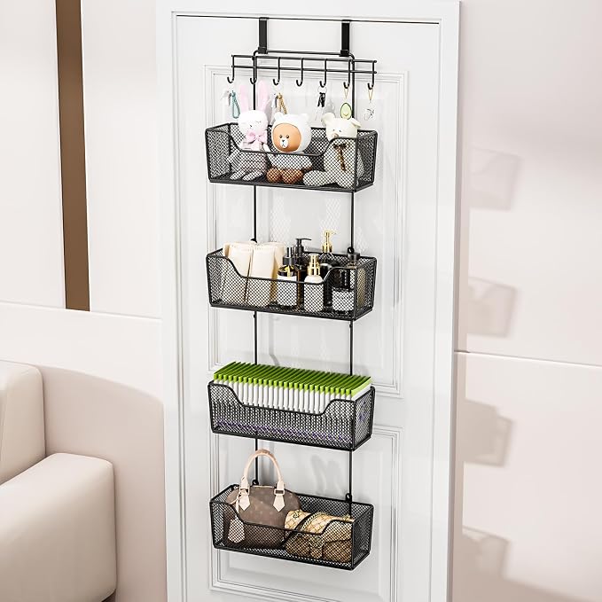 HapiRm Over The Door Organizer - Hanging Door Organizer with 4 Metal Large Capacity Baskets and Adjustable Coat Hook for Bathroom Bedroom Kitchen Pantry Closet Cabinet - Image 8