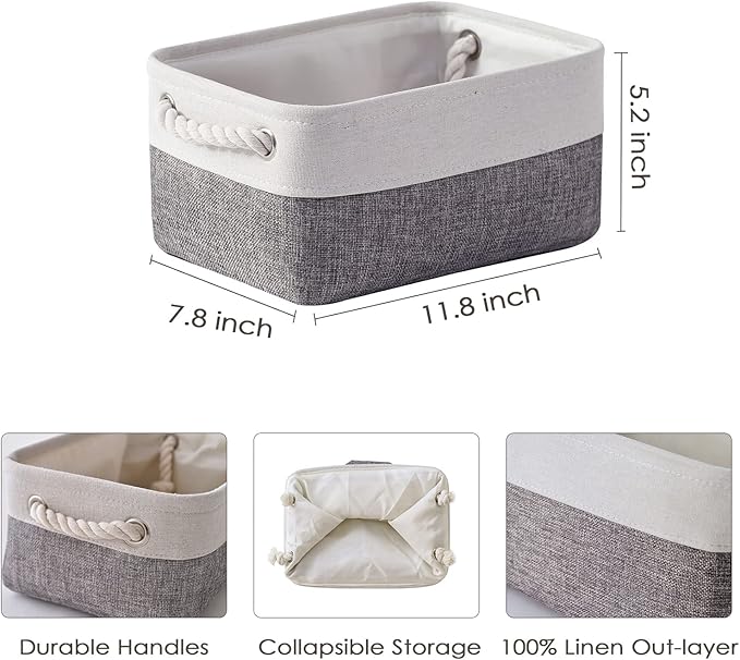 Organization and Storage Basket for Shelves - 12x8x5.2 inch 1 Pack Fabric Storage Cubes, Collapsible Storage Bins for Closet Organizer Gift Cloth Toy (White & Grey) - Image 6