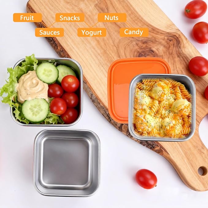 Stainless Steel Snack Box Containers - 8 Pack 6oz Reusable Small Snack Containers with Silicone Lids, 304 Metal Stackable Food Storage Cups, Salad Dressing Dipping Sauce for Travel, Picnic - Image 7