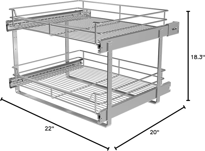 2-Tier Cabinet Pull Out Shelves, 20" W x 22" D, Chrome | Heavy-Gauge Wire Kitchen Cabinet Organizer, 100 lbs Capacity, Ball-Bearing Glides, Min 21" Opening, Pots & Pans Organizer - Image 7