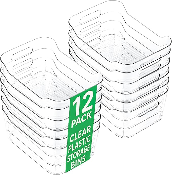 CiWiVOKi 12 Pack Clear Plastic Storage Bins, Acrylic Organizer and Containers with Handle for Pantry, Cabinet, Closet, Refrigerator, Freezer, Bathroom, Kitchen Under Sink Storage - Image 9