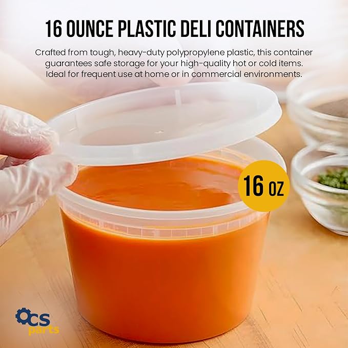 OCS Parts 48-Pack Round Plastic Deli Containers with Lids | Stackable, Microwavable, Freezer and Dishwasher Safe BPA Free Food Prep and Storage Containers (16 Ounce) - Image 6
