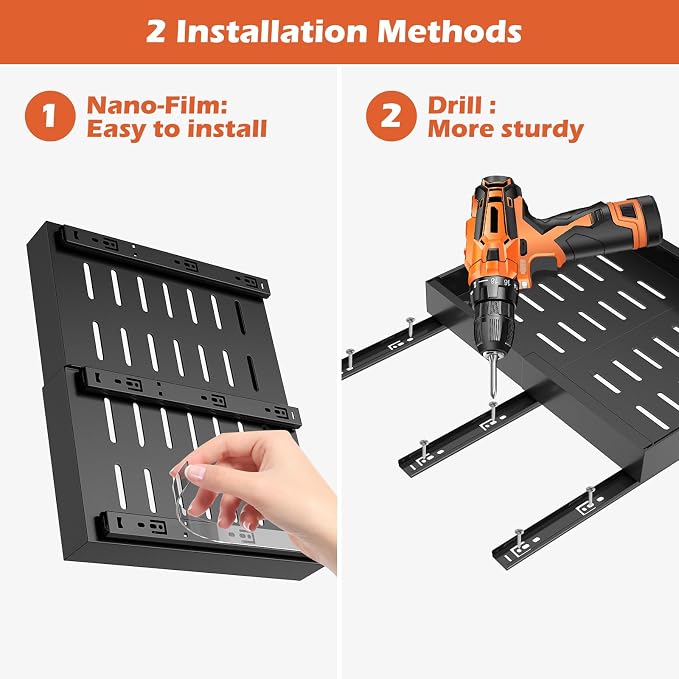 lockincar 1Pack Expandable Pull Out Cabinet Organizer 21" Deep, Adjustable Width 12.2"-20.4" Slide Out Drawers & Roll Out Shelves for Kitchen Cabinets, Easy Install with Double-Sided Adhesive, Black - Image 7