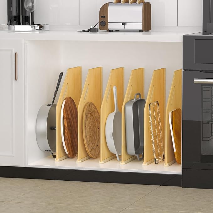 6 Pack Wood Tray Dividers Organizer For Kitchen Cabinet | Adjustable Vertical Cookie Sheet Organizer, Cabinet Dividers Organizer For Pots, Cutting Board, Pans, Lids, Baking Sheets - Image 8
