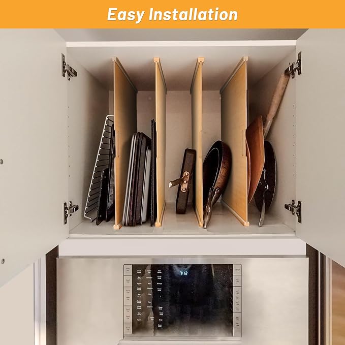 6 Pieces Wood Cabinet Dividers for Baking Sheets,DIY Kitchen Cabinet Dividers with 12 Slideways&36 Screws,Easy Install&Clean,Wood Tray Dividers for Cabinets, Kitchen,Utility Rooms, Bathrooms - Image 7