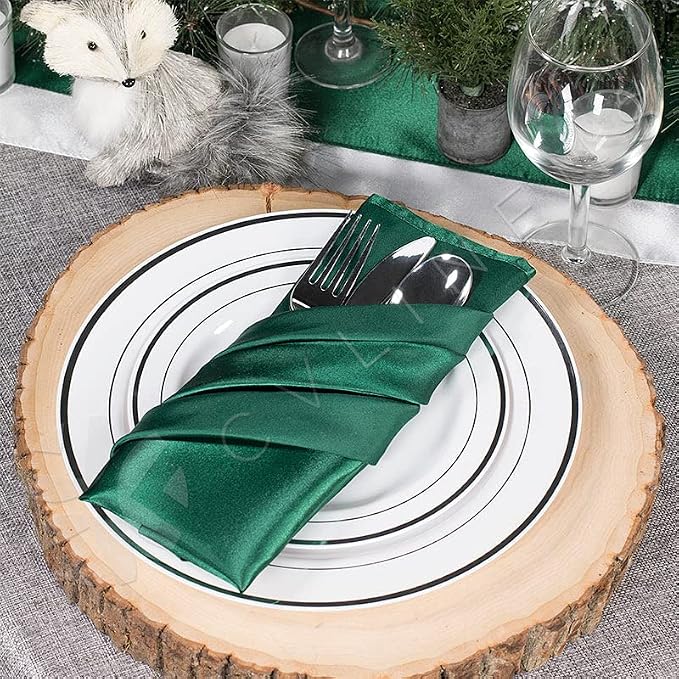 CVL 50 Pk, Satin Napkin 20"x20" Square Edge: Hemmed Material: 100% Polyester - Emerald Green - Image 2