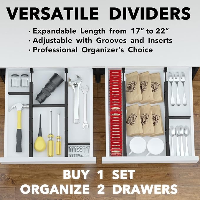SpaceAid Bamboo Drawer Dividers with Inserts and Labels, Kitchen Adjustable Drawer Organizers, Expandable Organization for Home, Office, Dressers, 4 Dividers with 9 Inserts (17"-22" Black) - Image 5