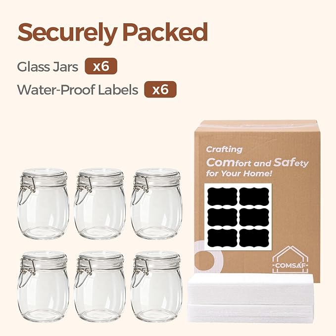 ComSaf Round Glass Jars with Airtight Lids 25 oz 6 Pack Pickling | Flour sugar rice, Preserving canning, Pantry organization, Kitchen storage, Dry goods, Sourdough fermenting, Mason jars - Image 7