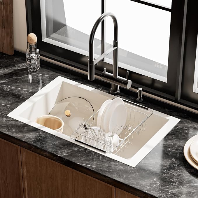 NiuYichee Stainless Steel Dish Drying Rack(15" L X 11" W X 4.1" H), Expandable Drain Rack Over Sink, Dish Drainer Rack in Sink, with Stainless Steel Utensil Holder & 4 Hooks Cup Hanger - Image 5