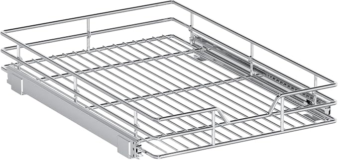 Pull Out Cabinet Organizer, 15.5" W x 21.5" D, Heavy Duty Chrome Slide Out Shelf for Base Cabinets, Sliding Wire Basket Drawer for Pantry Items, Bowls, Containers & Cleaning Supplies - Image 9