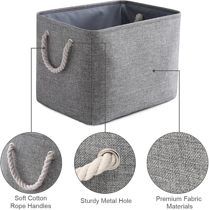 Storage Basket for Organizing - 16x12x12 inch 3 Pack Fabric Storage Cubes, Cube Storage Bin for Shelves Closet Organizer Cloth Gift Toy (Grey) - Image 8