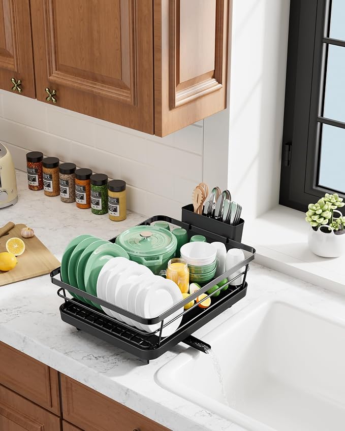 Kitsure Dish Drying Rack for Kitchen Counter, 12''W x 15.5''L, Black | Stainless Steel Sink Organization, Cutlery Holder, Home and Appartment Decor - Image 9