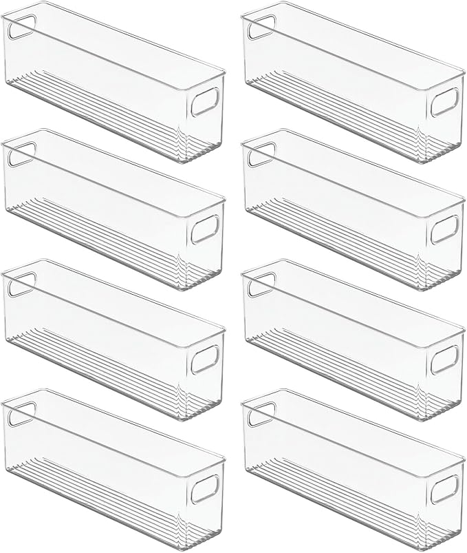 mDesign Plastic Bathroom Storage Container Bins w/ Handles - Closet, Cabinet, Vanity, Cupboard Shelf Organization, Hair Tools Accessory Organizer - Ligne Collection; Clear, 5x3.75x16 (Pack of 8) - Image 9