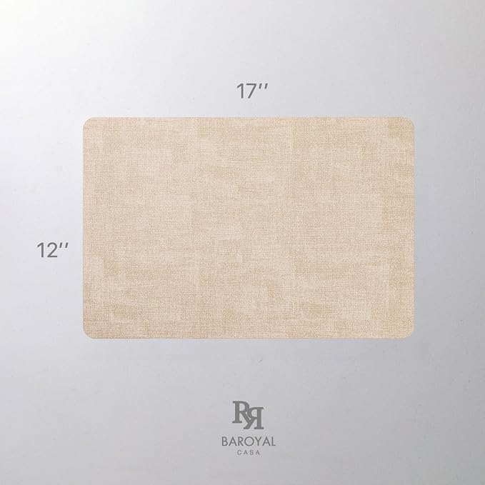 Baroyal Faux Leather Placemats Set of 6 Vinyl Washable Wipeable Table Mats for Kitchen Dining Table Heat Resistant Waterproof Modern Indoor/Outdoor Placemats Non-Slip Easy Clean Place Mats (Beige) - Image 6