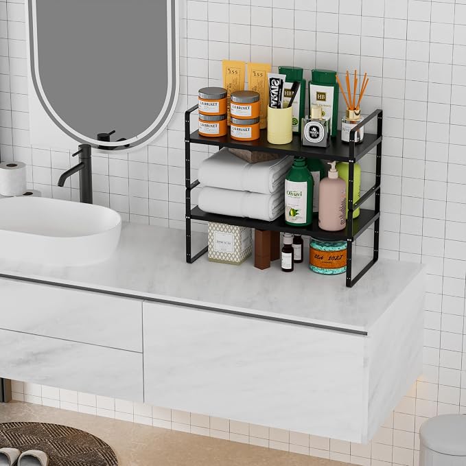 Cabinet Organizer Shelves,Expandable Cabinet Spice Racks,Stackable Pantry Counter Under Sink Shelves, Storage Shelves for Kitchen,Home,Office,3 Packs,10.24" D,Black - Image 7