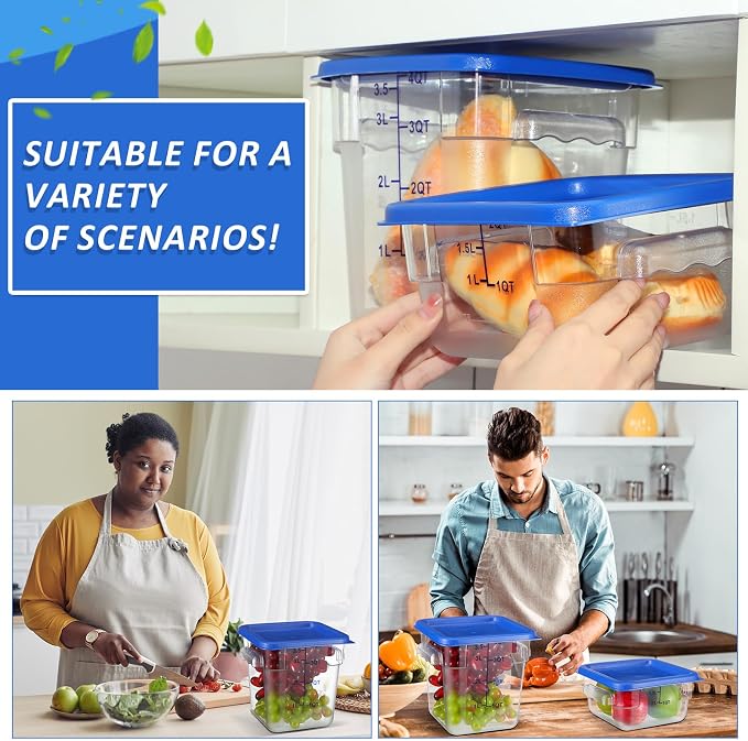 Yungyan 16 Pcs Restaurant Food Storage Containers with Lids Set 2Qt and 4Qt Commercial Restaurant Square Storage Containers Clear Food Cereal Container for Kitchen Freezer (Blue Lids) - Image 7