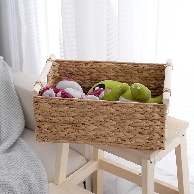 Wicker Storage Basket, Woven Shelf Organizer, 15.5x10.8x6.2 Inch | 15.5x10.8x6.2" natural wicker basket with handles; rectangular shelf organizer for kitchen, bathroom and living spaces. - Image 6