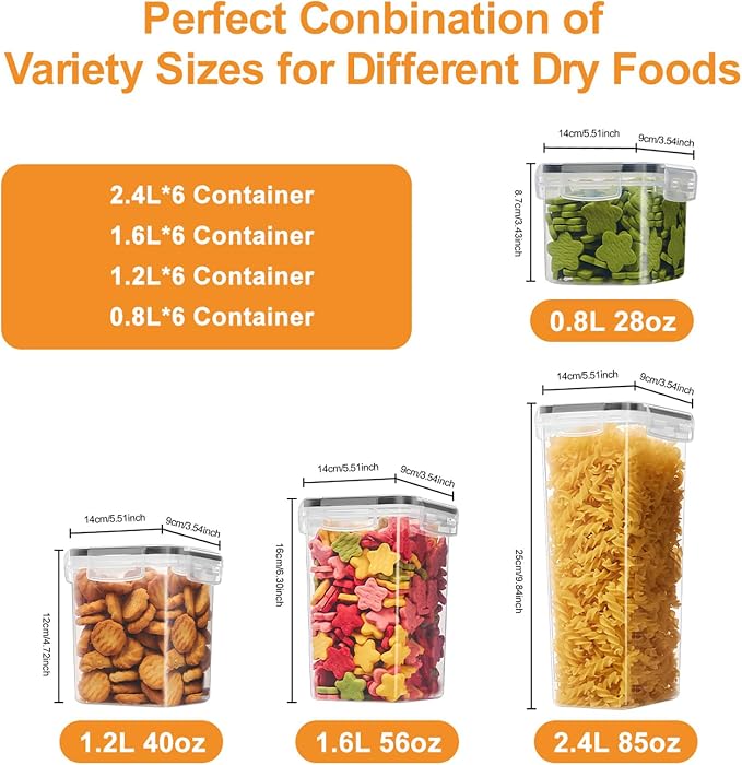 24 PCS Airtight Food Storage Containers with Lids, Plastic Kitchen and Organization Canisters for Cereal, Dry Food, Flour and Sugar, BPA-Free, PVC-Free, Includes 24 Black Labels & Marker - Image 9