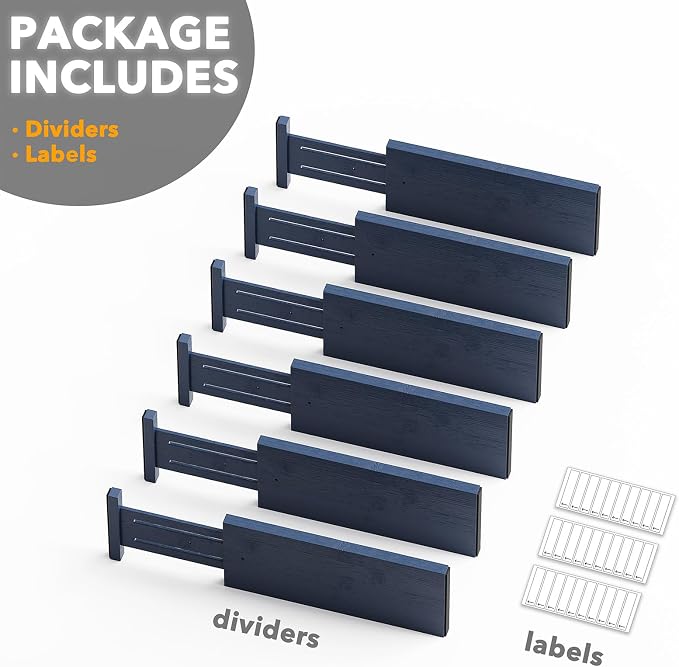 SpaceAid Bamboo Dresser Drawer Dividers 6 Pack, 4.65“ High Adjustable 12.5“-17” Drawer Organizers, Expandable Organization for Clothing, Clothes, Dressers, Navy Blue - Image 7