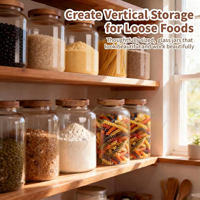2 PCS Large Glass Food Storage Jars with Airtight Lids, 4.2 Qt Wide Mouth Glass Canister Set for Pantry, Rice, Flour, Sugar, Cereal & Coffee - Image 7