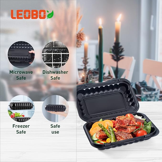 50-Pack 27oz 9x6 Black To Go Container - Shrink Wrapped No Pre-Wash | Sturdy BPA Free | Reusable & Secure Seal | Microwave, Freezer Safe Boxes For Restaurant, Catering, BBQ & Leftovers - Image 6