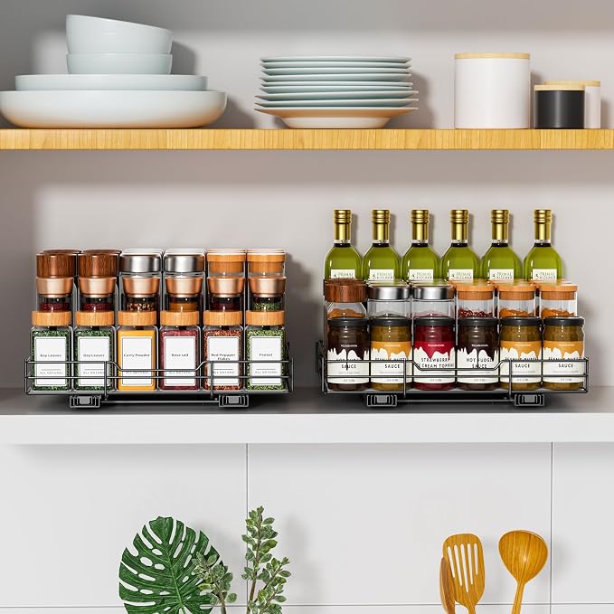 RCHYFEED Pull Out Spice Rack Organizer, 12.5" Wx10.5 Dx2.5 H | Slide Out Spice Rack for Inside Cabinets, Heavy Duty, Fits Kitchen and Pantry, For Seasoning, Sauces, Canned - Image 9