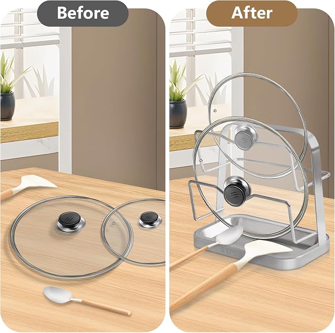 Pot Lid Holder While Cooking, 304 Stainless Steel Pot Lid Organizer and Spoon Rest for Stove top, Multifunctional Pot Lid Rack and Spoon Rest for Kitchen Counter - Image 5