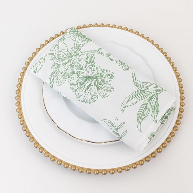 Efavormart Premium 5 Pack Polyester Dinner Napkins 20"x20" White with Dusty Sage Green French Toile Pattern - Chic Floral Cloth Napkins - Image 4