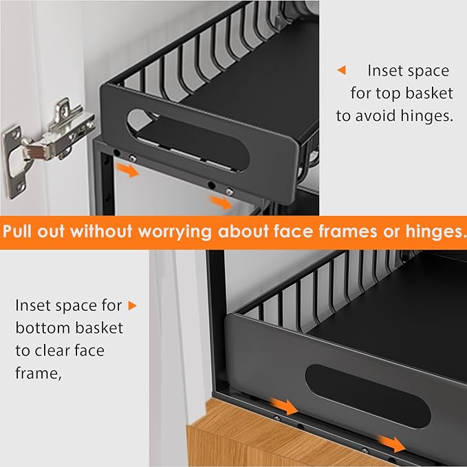 HBL' 2-Pack Large Metal Under Sink Organizer, 2-Tier Slide-Out Under the Kitchen Sink Organizer and Storage,Height Adjustable Under Sink Storage Shelves for Bathroom. - Image 6