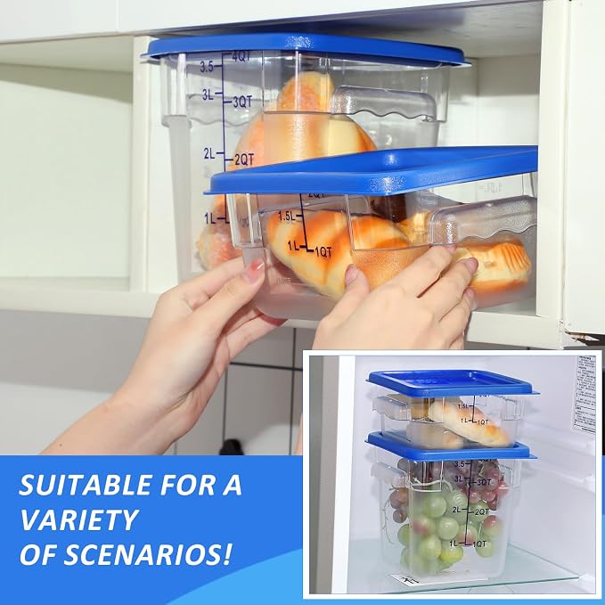 Yungyan 8 Pcs Restaurant Food Storage Containers with Lids Set 2Qt and 4Qt Commercial Restaurant Square Storage Containers Clear Food Cereal Container for Kitchen Freezer (Blue Lids) - Image 7