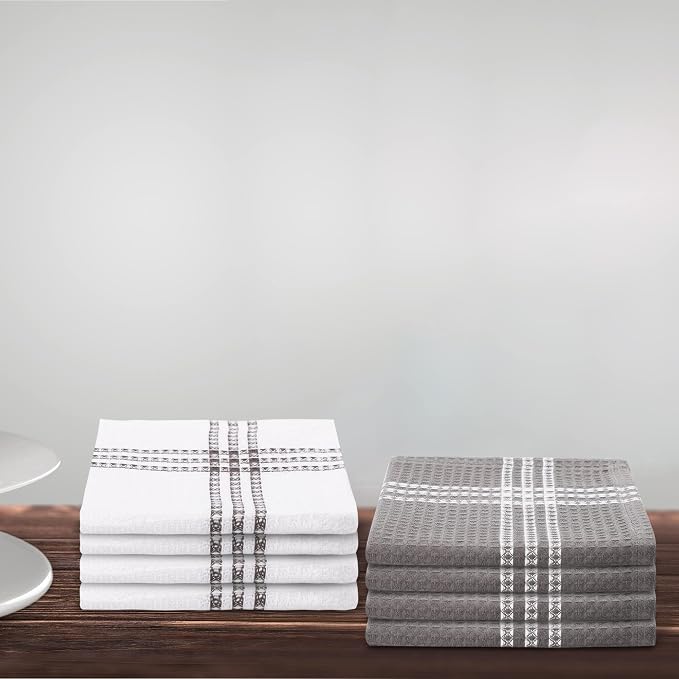 Urban Villa Kitchen Towels Cotton Dish Towels 12”x12” (Set of 8) Grey White - Image 8