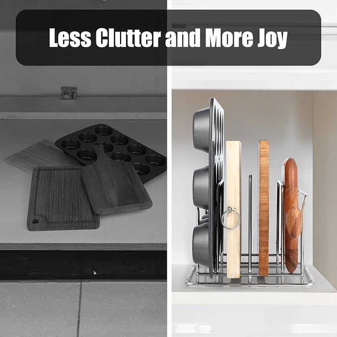 Cutting Board Organizer, 4-Slot Stainless Steel Divid Tray Organizer Rack for Chopping Board, Pots Lids, Plates, Baking Cookie Sheet Rack Organizer for Kitchen Cabinet, Pantry, 2 Pack - Image 7
