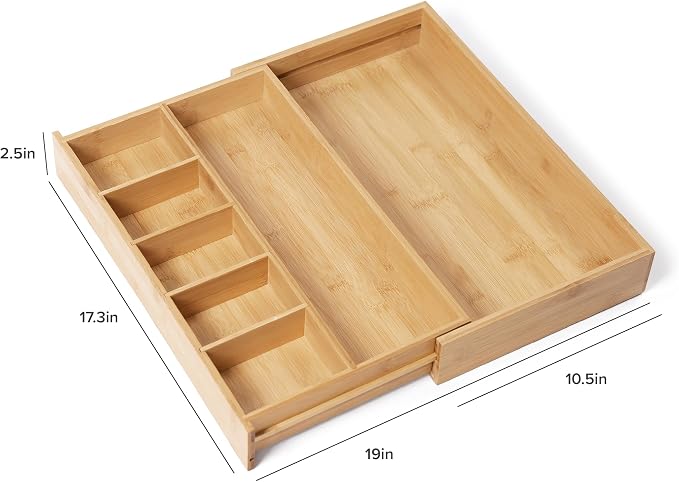 Utensil & Junk Drawer Organizer, 10.5-19 in, Bamboo | Food-safe contract grade, 100% sustainable wood, non-slip, adjustable - Image 8