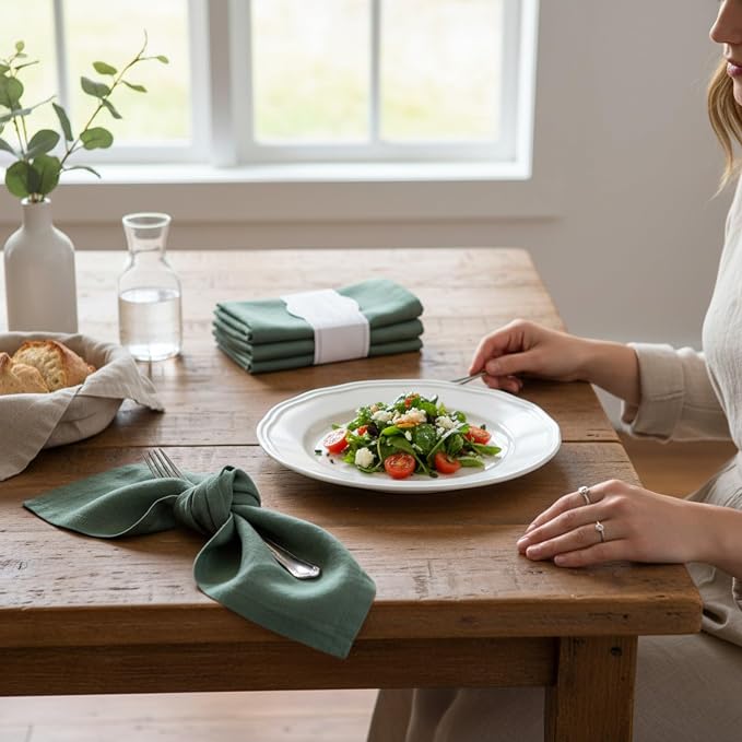Linen Napkins –100% French Flax – Stonewashed Pure Linen Cloth Napkins - Size 18 Inch x 18 Inch – Set of 4 (Soft Rustic Green) - Image 9