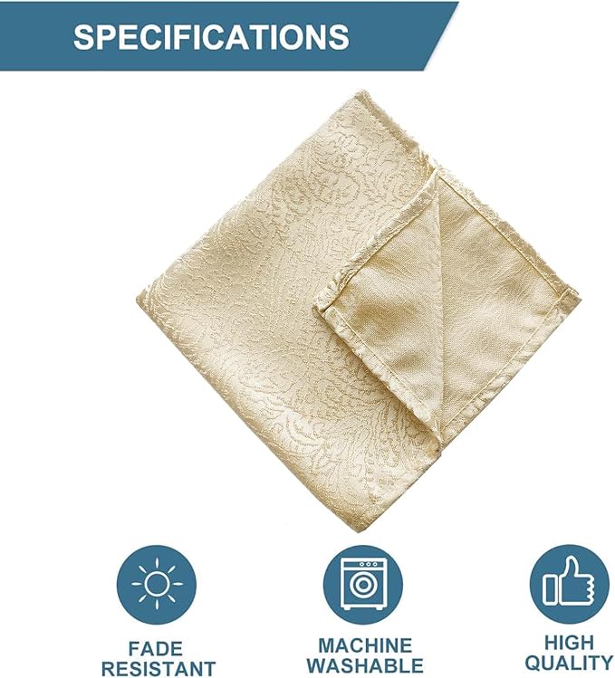 Beige Cloth Napkins Set of 6, 18 x 18 Inch Dinner Napkins | Reusable Washable Cotton Polyester Soft Luxury Elegant Fancy Jacquard Fabric Table Napkins - Image 8