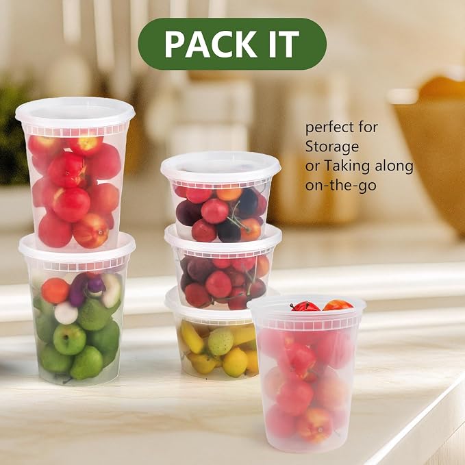 Cozary Food Containers with Lids 48 Pieces, Airtight Food Containers 12-32oz and 24-16oz and 12-8oz, Reusable Plastic Cups for Food, Safe in Microwave and Freezer - Image 7