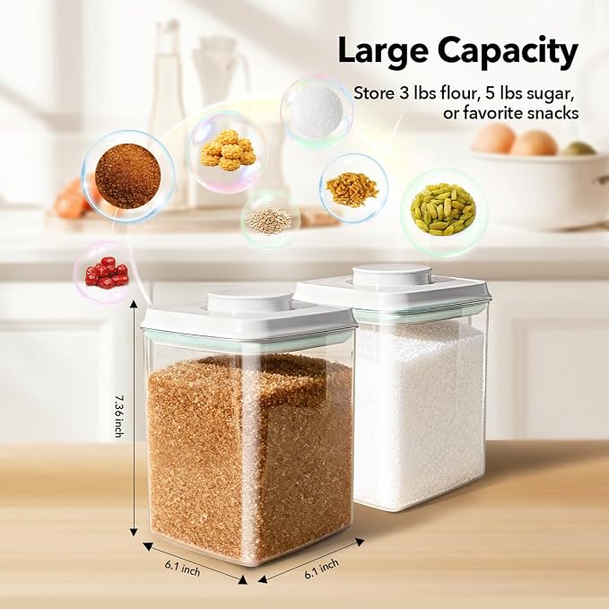 Food Storage Container with Lid, 2.8 Qt Airtight Pantry Canister, BPA-Free Plastic Flour Sugar Storage Container, One-Touch Press-to-Open Lid, Stackable Clear Jar for Rice, Cereal, Coffee, Brown Sugar - Image 6