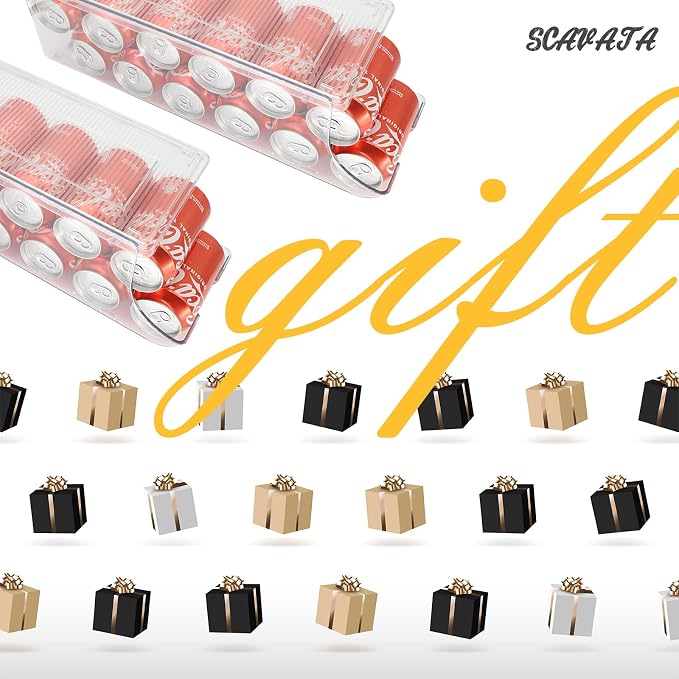 SCAVATA 4 Pack Soda Can Organizer for Refrigerator, Stackable Canned Food Pop Cans Container Can Holder Dispenser with Lid for Fridge Rack Freezer, Clear Storage Bins-Holds 12 Cans Each (Transparent) - Image 9