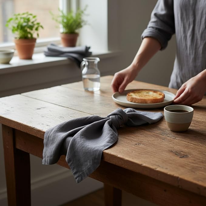 Linen Napkins –100% French Flax – Stonewashed Pure Linen Cloth Napkins - Size 18 Inch x 18 Inch – Set of 4 (Mid Gray) - Image 9