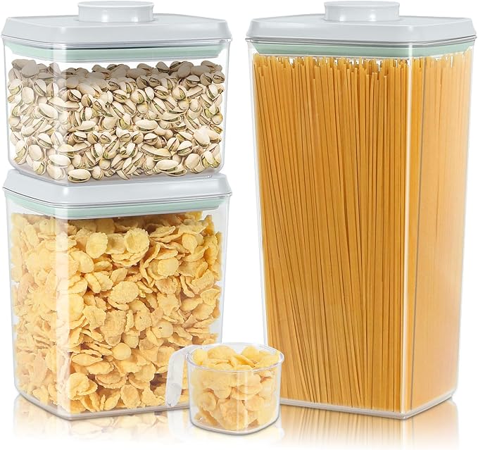 3 Pack Pasta Sugar Storage Containers with Pop-up Lid 1.26 + 2.11 + 3.48 Qt | Airtight Food Storage Container for Flour, Rice, Spaghetti, Nuts, Snack, Candy, Dog Treat, Kitchen Pantry Organization - Image 8