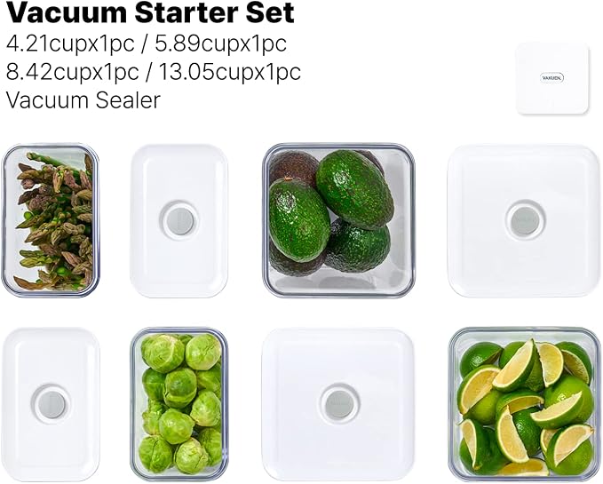 VAKUEN Premium Airtight Food Storage Containers & Vacuum Sealer Machine Starter Set, 4-piece Container with Sealer, 100% Leak Proof,Keep food fresh up to 5 times longer than non-vacuum strorage. - Image 7
