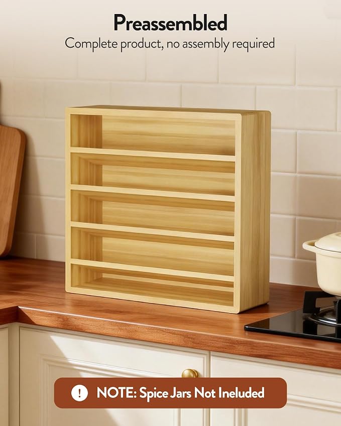 Orimade 4 Tier Spice Rack Organizer for Cabinet, Freestanding Bamboo Seasoning Rack for Countertop, Cupboard, Pantry, Kitchen, 13.18 x 4.13 x 12.2 inches(Spice Jars Not Included) - Image 9