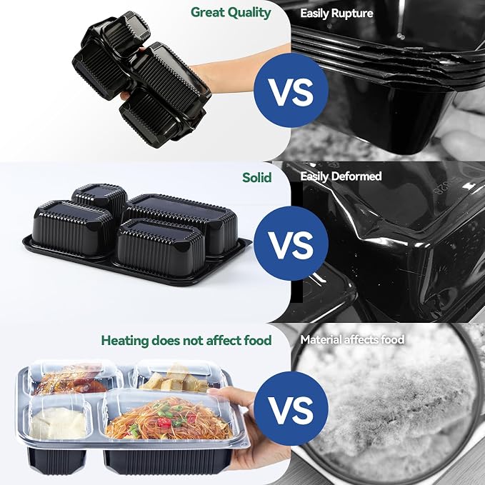 To Go Containers 40 Pack 34oz - Shrink-Wrapped Ready to Use | 4-Compartment Leak-Resistant No Pre-Wash | BPA Free Shatterproof Flexible PP | Microwave Safe, Catering & Leftover Storage - Image 6