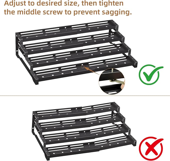 Expandable Spice Rack Organizer for Cabinet 4 Tier Spicy Shelf Black 1Pack | Adjustable Length 13"-21", Easy to See Labels, Sturdy Metal, Slip-Resistant Guardrails for Jars, Cabinet & Countertop Storage - Image 9